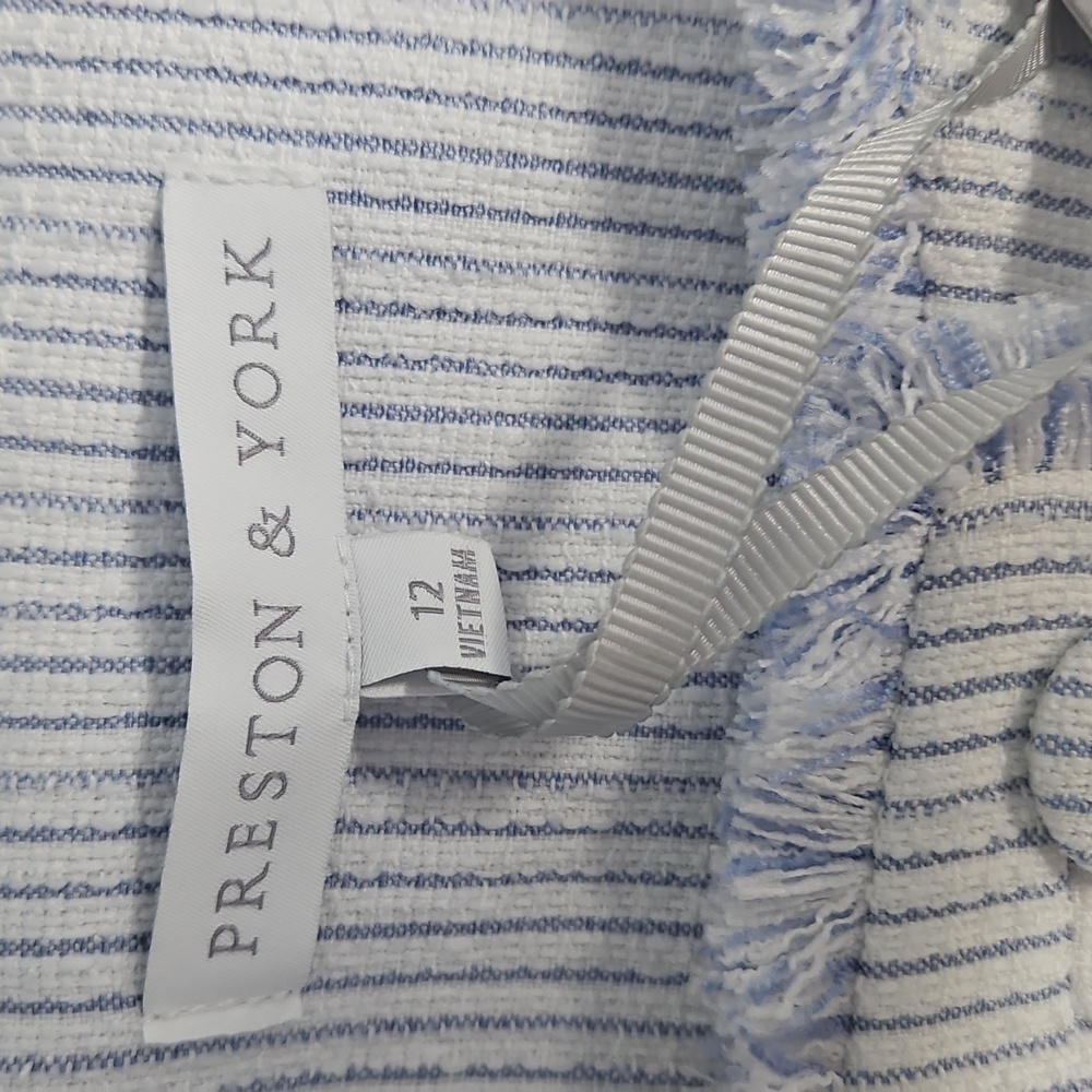 Preston & York Judith Boucle Tweed Round Neck Jacket: Blue/White Stripe:Size- 12 - Picture 8 of 14